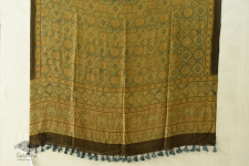 Ajrakh Natual Dyed Crape Dupatta - Green & Brown