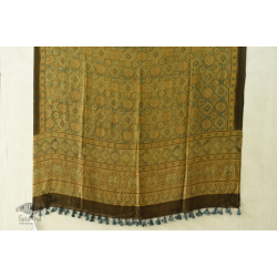 Ajrakh Natual Dyed Crape Dupatta - Green & Brown