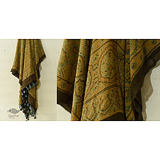 Ajrakh Natual Dyed Crape Dupatta - Green & Brown