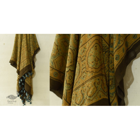 buy Ajrakh Natual Dyed Crape Dupatta - Green & Brown