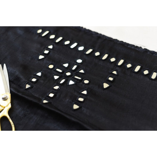 Mashru Black Blouse Piece with Mirror Work