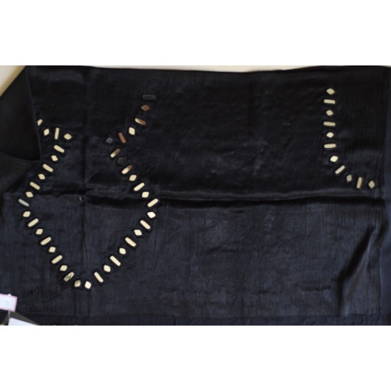 Mashru Black Blouse Piece with Mirror Work