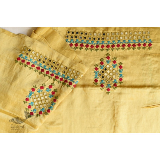 Embroidered & Mirror Work - Yellow Mashru Blouse Piece