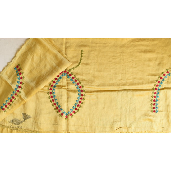 Embroidered & Mirror Work - Yellow Mashru Blouse Piece