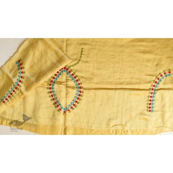 Embroidered & Mirror Work - Yellow Mashru Blouse Piece