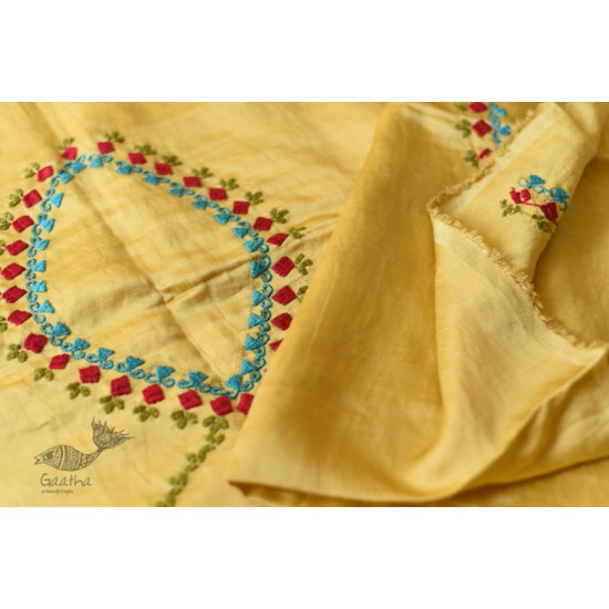 Embroidered & Mirror Work - Yellow Mashru Blouse Piece