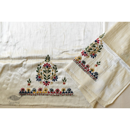 Embroidered Mashru Blouse Fabric - off white