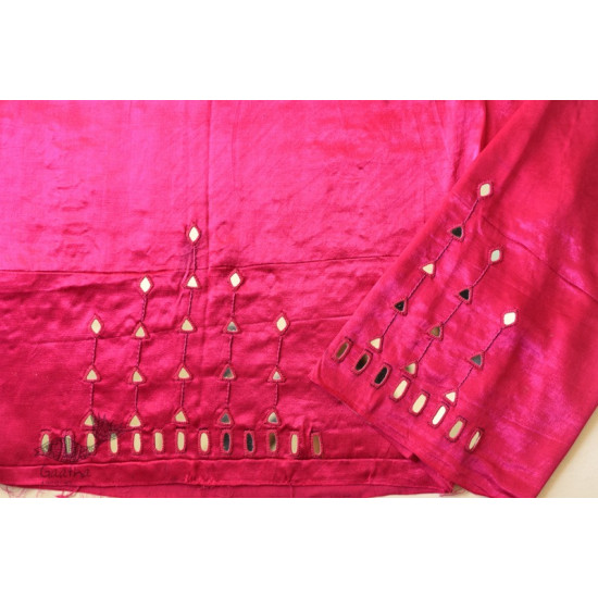 Mashru Blouse Piece Mirror Work - Rani Pink