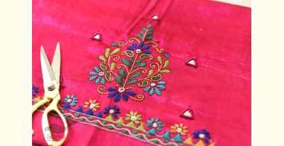 Mashru Blouse Piece Embroidered - Rani Pink