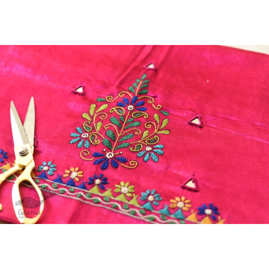 Mashru Blouse Piece Embroidered - Rani Pink