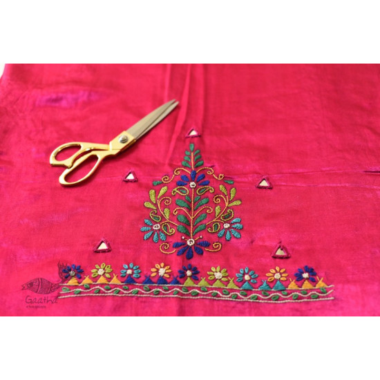 Mashru Blouse Piece Embroidered - Rani Pink