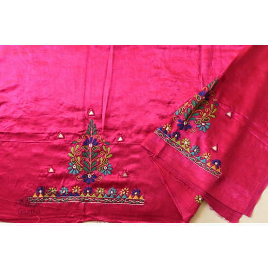 Mashru Blouse Piece Embroidered - Rani Pink