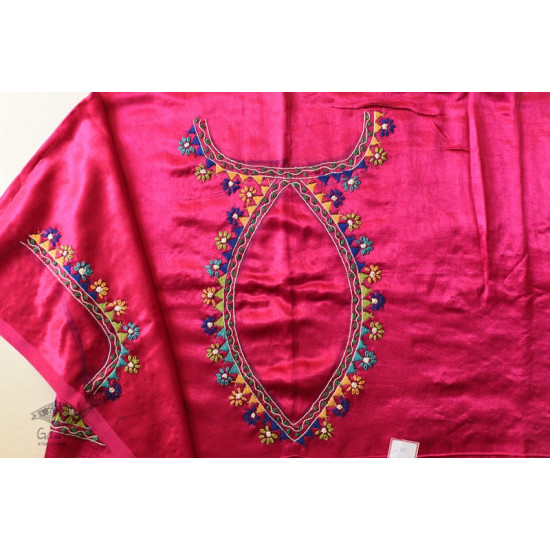 Mashru Blouse Piece Embroidered - Rani Pink