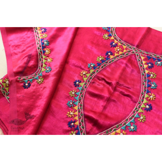 Mashru Blouse Piece Embroidered - Rani Pink