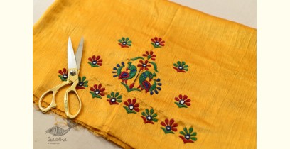 Embroidered Mashru Yellow Blouse Piece - Peacock Motif