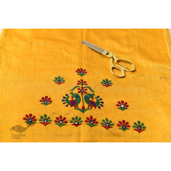 Embroidered Mashru Yellow Blouse Piece - Peacock Motif