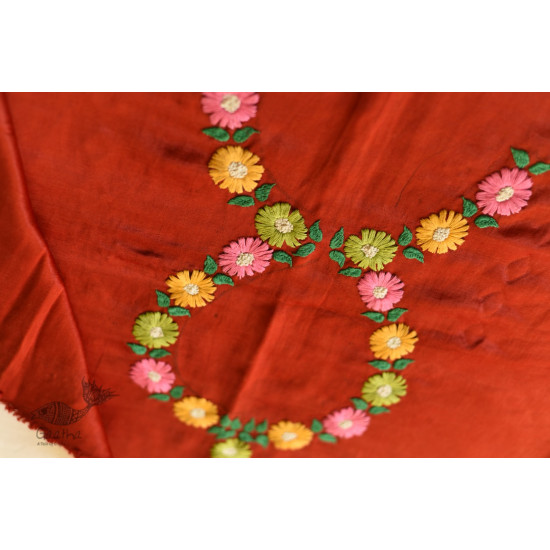 Flower Embroidered Mashru Blouse Fabric