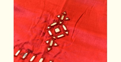 Embroidered Mashru Blouse Piece with Mirror Work - Red