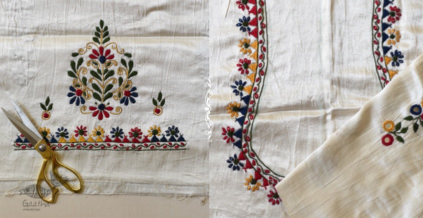 Embroidered Mashru Blouse Fabric - off white
