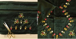Embroidered Mashru Blouse Piece with Mirror Work - Dark Green