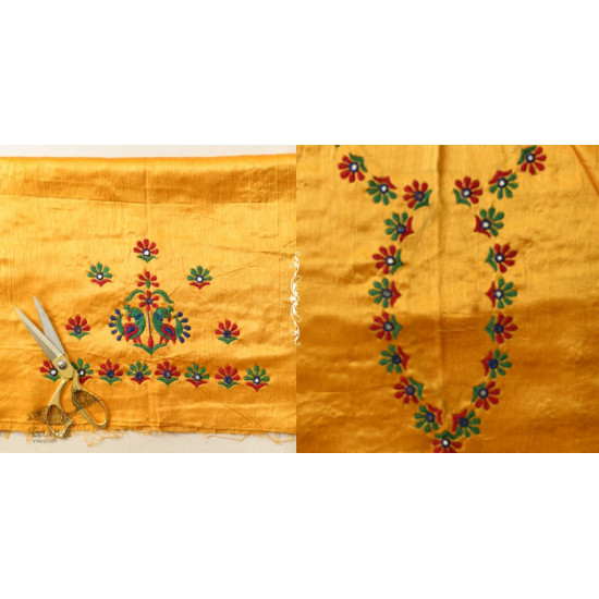 Embroidered Mashru Yellow Blouse Piece - Peacock Motif