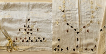 Mashru Blouse Fabric with Mirror Work - Off White