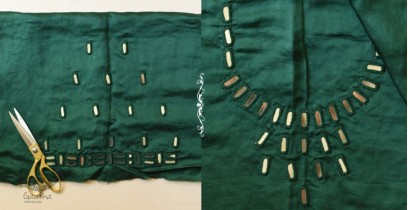 Mashru Blouse Piece - Embroidered & Mirror Work - Green