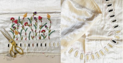 Mashru Blouse Piece - Embroidered & Mirror Work - Off White