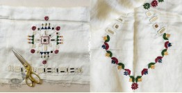Mashru Blouse Piece - Embroidered & Mirror Work - Off White