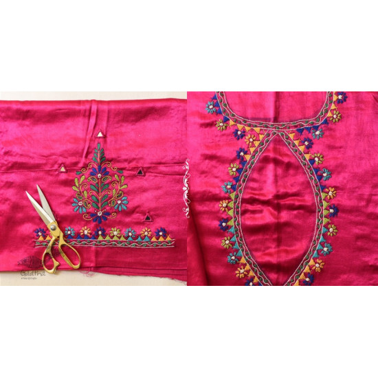 Mashru Blouse Piece Embroidered - Rani Pink