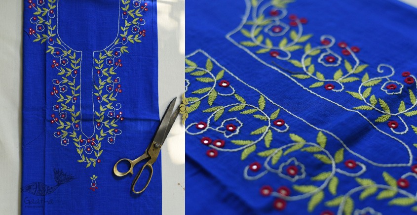 shop Hand Embroidered - kurti Material - Blue