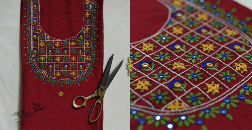 shop Hand Embroidered - kurti Material - Maroon