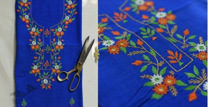 Threads of Love ~ Hand Embroidery - Kurti Fabric in Blue Color