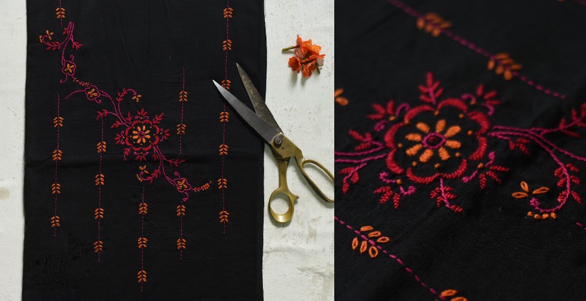 Embroidered Dress Material - Black