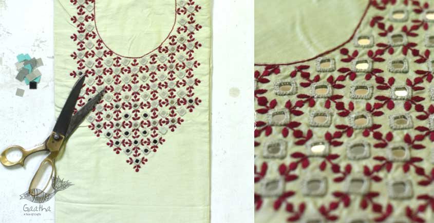 shop hand embroidered silk kurta fabric - pistachio green colour