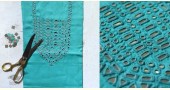 shop hand embroidered Linen kurta fabric - cyan blue