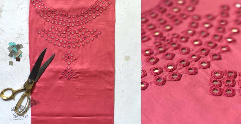 shop hand embroidered cotton  kurta fabric - pink