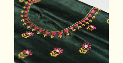 Embroidered Mashru Green Blouse Piece