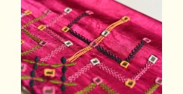 Mashru Blouse Piece with Hand Embroidery in Rani Pink Color