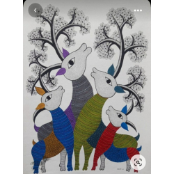 Gond Art | Canvas Gond Painting - Deer ( 2 x 3 Feet )