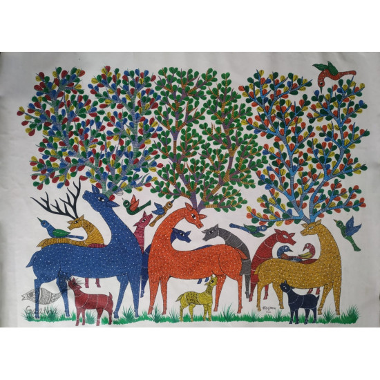 Buy Gond Painting - indian art Deer Family