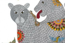 Gond Art | Hand Painted Gond Painting ( 4 X 5 Feet ) - Three Tigers