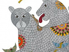 Gond Art | Hand Painted Gond Painting ( 4 X 5 Feet ) - Three Tigers