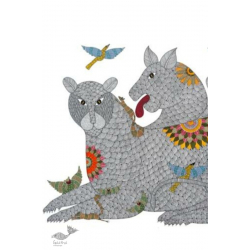 Gond Art | Hand Painted Gond Painting ( 4 X 5 Feet ) - Three Tigers