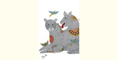 Gond Art | Hand Painted Gond Painting ( 4 X 5 Feet ) - Three Tigers