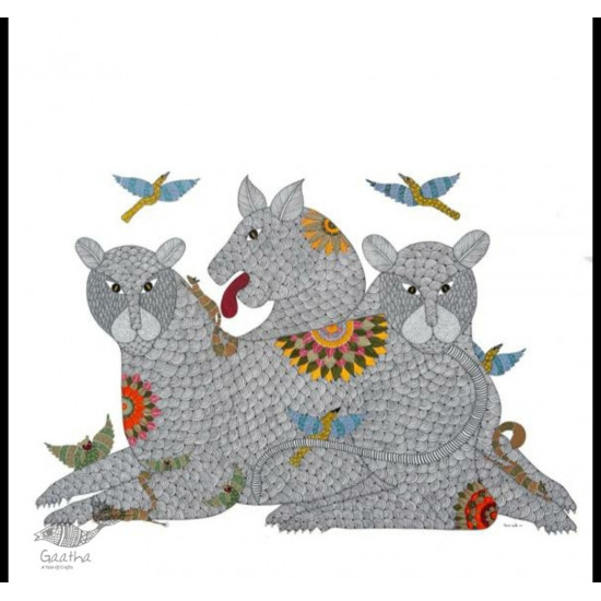 Buy Gond Painting - indian art - Three Tigers