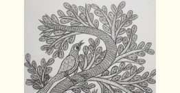 Gond Art | Hand Painted Gond Painting ( 11.5 x 15 inch ) - Black & White