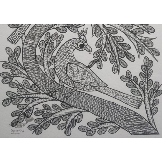 Buy Hand Painted Gond Painting - Black & White 