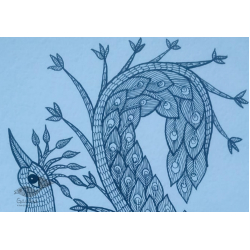 Gond Art | Hand Painted Gond Painting ( 11.5 x 15 inch ) - Peacock