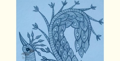 Gond Art | Hand Painted Gond Painting ( 11.5 x 15 inch ) - Peacock